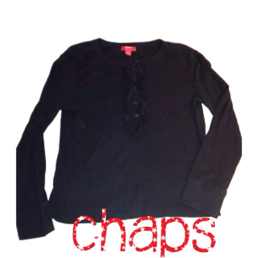Z) Chaps Denim Women’s Black Long Sleeve Ruffle Front Top - Size Large